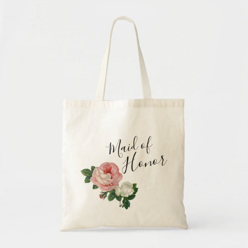 Elegant modern flowers pink roses maid of honor tote bag