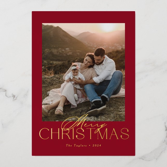Elegant Modern Foil Photo Christmas Card (Front)