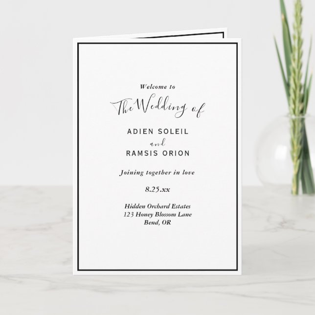 Elegant Modern Folded Wedding Program (Front)