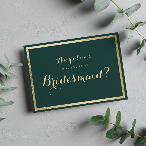 Elegant modern forest green faux gold Bridesmaid Invitation