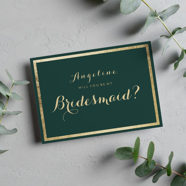 Elegant modern forest green faux gold Bridesmaid Invitation (Elegant modern forest green faux gold Bridesmaid Invitation )