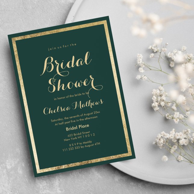 Elegant modern forest green gold Bridal Shower Invitation