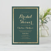 Elegant modern forest green gold Bridal Shower Invitation (Standing Front)
