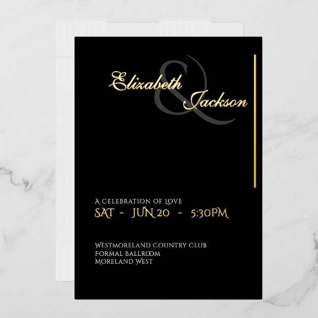 Elegant Modern Formal Black Wedding Gold Foil Invitation (Envelope)