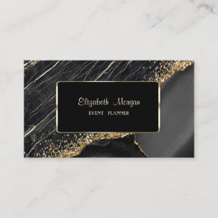 Elegant Modern Frame,Black Marble Gold Sequins Business Card