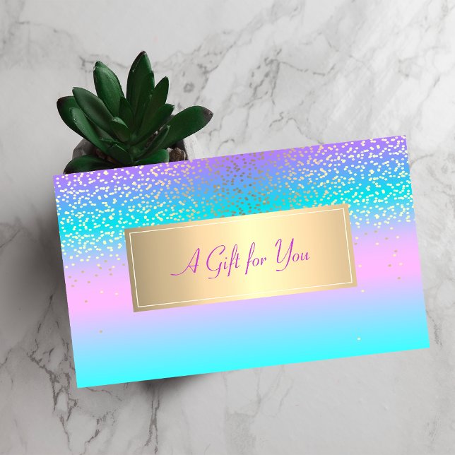 Elegant Modern Frame,Gold Confetti Holographic Discount Card (Creator Uploaded)