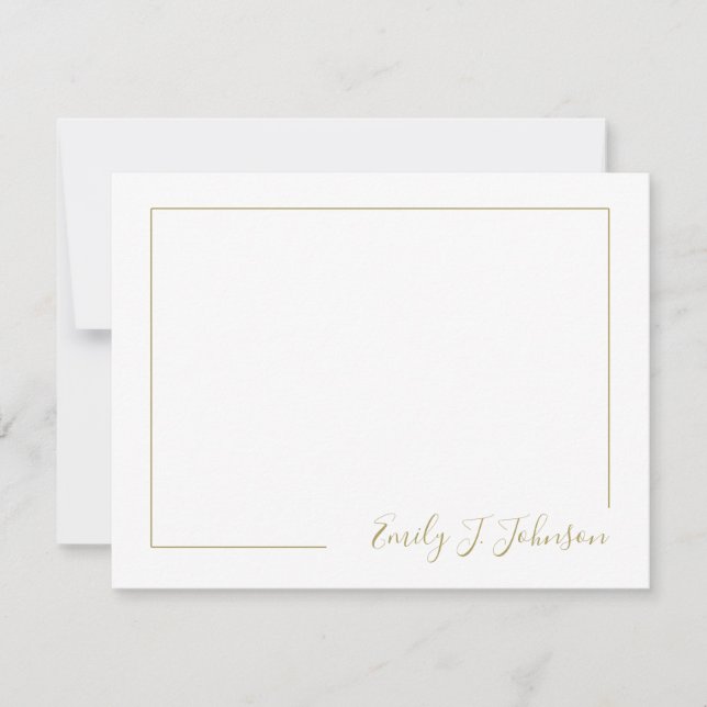 Elegant Modern Frame Gold White Flat Note Card (Front)