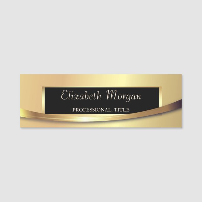 Elegant  Modern, Frame,Stripe, Faux Gold Name Tag (Front)