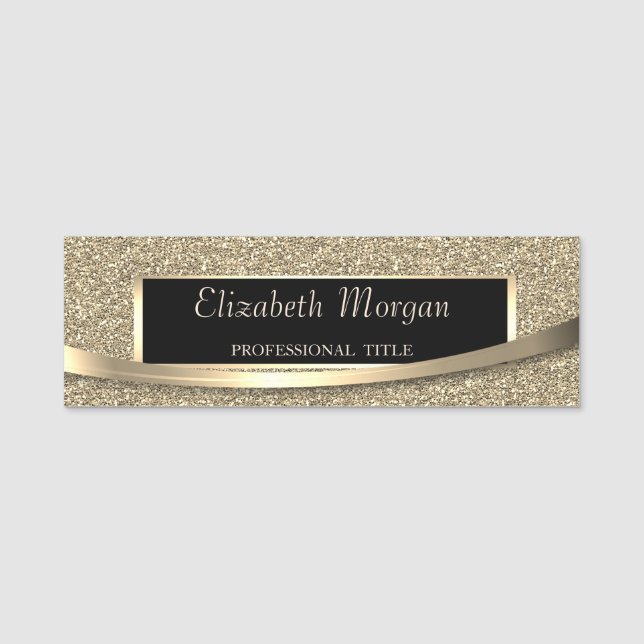 Elegant  Modern, Frame,Stripe, Glitter Name Tag (Front)