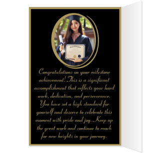 Elegant Modern & Fun Black & Gold Graduation Photo Card