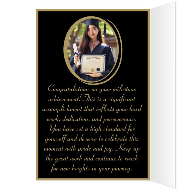 Elegant Modern & Fun Black & Gold Graduation Photo Card (Inside (Left))