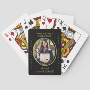 Elegant Modern & Fun Black & Gold Graduation Photo Poker Cards
