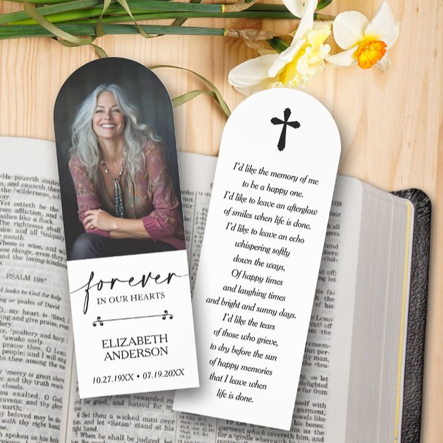 Elegant Modern Funeral Memorial Photo Bookmarks (Elegant Forever in our Hearts funeral memorial photo bookmarks)