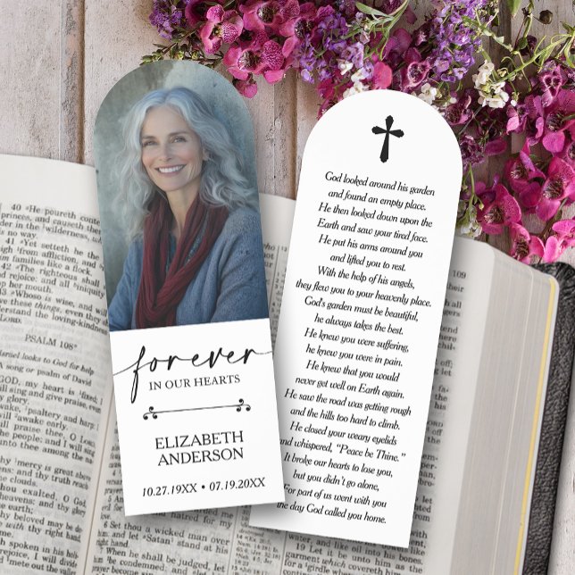 Elegant Modern Funeral Memorial Photo Bookmarks (Elegant Forever in our Hearts funeral memorial photo bookmarks)