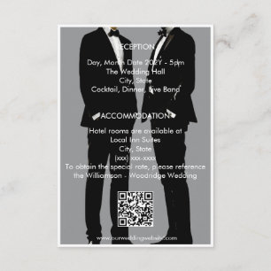 Elegant Modern Gay Men Black Gray Wedding QR Code Enclosure Card