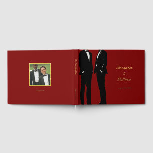Elegant Modern Gay Men Burgundy Red Wedding Gold Foil Guest Book