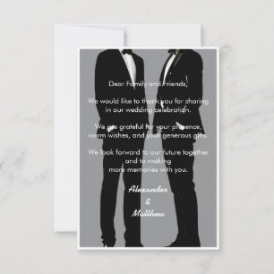 Elegant Modern Gay Men Gray Black Wedding Thank You Card