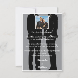 Elegant Modern Gay Men Gray Wedding Photo Thank You Card