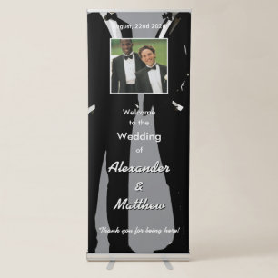 Elegant Modern Gay Men Gray Wedding Photo Welcome Retractable Banner