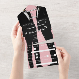 Elegant Modern Gay Men Pink Wedding  All In One Invitation
