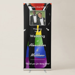 Elegant Modern Gay Men Rainbow Wedding Photo Retractable Banner