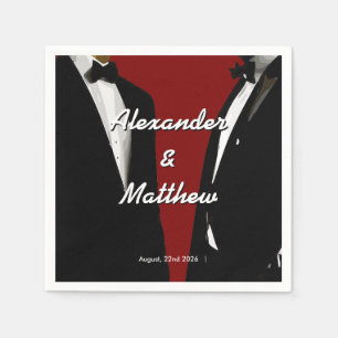 Elegant Modern Gay Men Red Wedding Cocktail Napkins