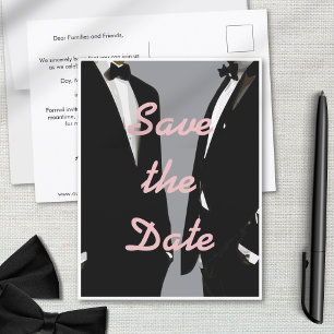 Elegant Modern Gay Men Save The Date Wedding Postcard