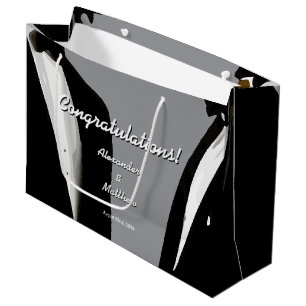Elegant Modern Gay Men Wedding Black Tuxedo Gray Large Gift Bag
