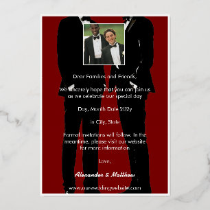 Elegant Modern Gay Men Wedding Burgundy Red Gold Foil Invitation