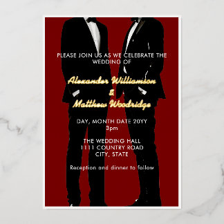 Elegant Modern Gay Men Wedding Gold Foil Invitation