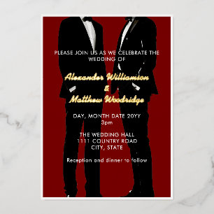 Elegant Modern Gay Men Wedding Gold Foil Invitation