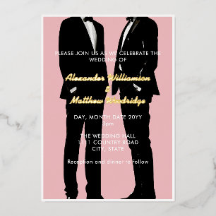 Elegant Modern Gay Men Wedding Gold Foil Invitation