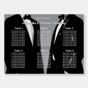 Elegant Modern Gay Men Wedding Gray 6 Table Plan Foam Board