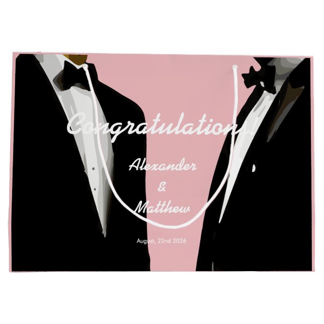 Elegant Modern Gay Men Wedding Large Gift Bag (Back)