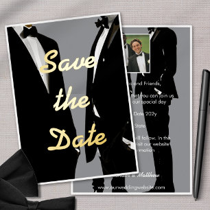Elegant Modern Gay Men Wedding Photo Gray Gold Foil Invitation