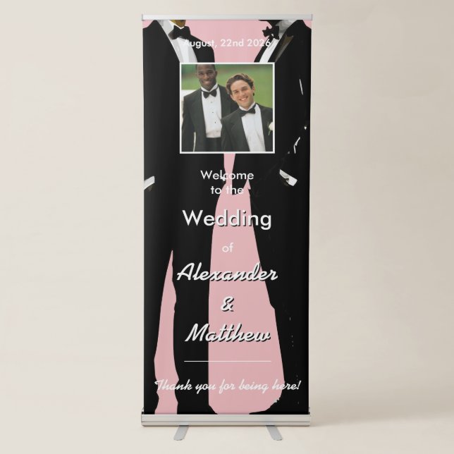 Elegant Modern Gay Men Wedding Photo Retractable Banner (Front)