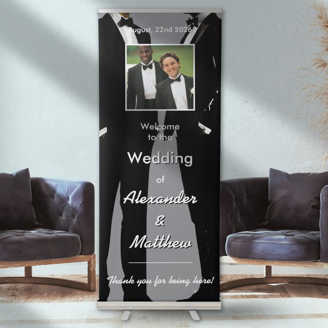 Elegant Modern Gay Men Wedding Photo Retractable Banner (Creator Uploaded)