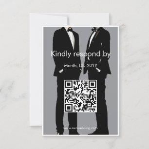 Elegant Modern Gay Men Wedding QR Code RSVP Card