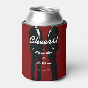 Elegant Modern Gay Men Wedding Rainbow Can Cooler