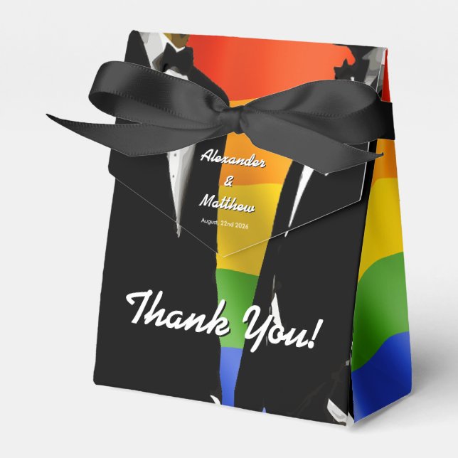 Elegant Modern Gay Men Wedding Rainbow Favor Boxes (Front Side)