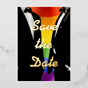 Elegant Modern Gay Men Wedding Rainbow Gold Foil Invitation