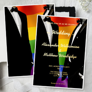 Elegant Modern Gay Men Wedding Rainbow Gold Foil Invitation