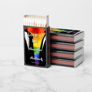 Elegant Modern Gay Men Wedding Rainbow Matchboxes