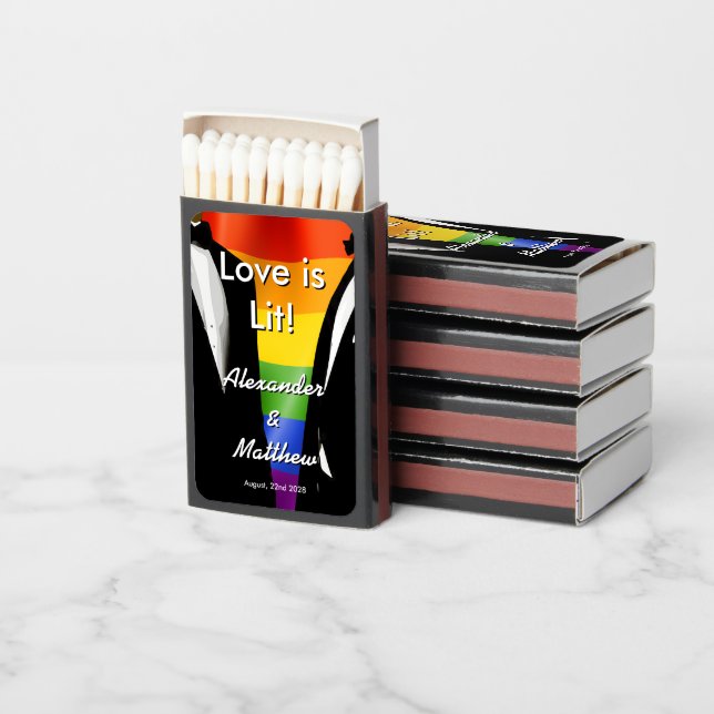 Elegant Modern Gay Men Wedding Rainbow  Matchboxes (Stacked)