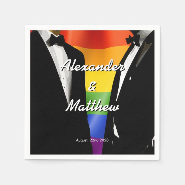 Elegant Modern Gay Men Wedding Rainbow Napkins (Front)