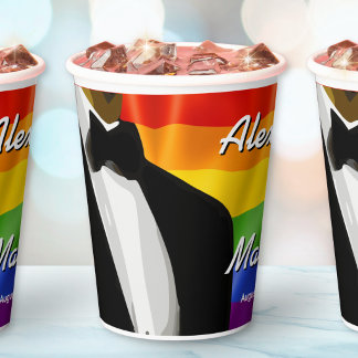 Elegant Modern Gay Men Wedding Rainbow Paper Cups