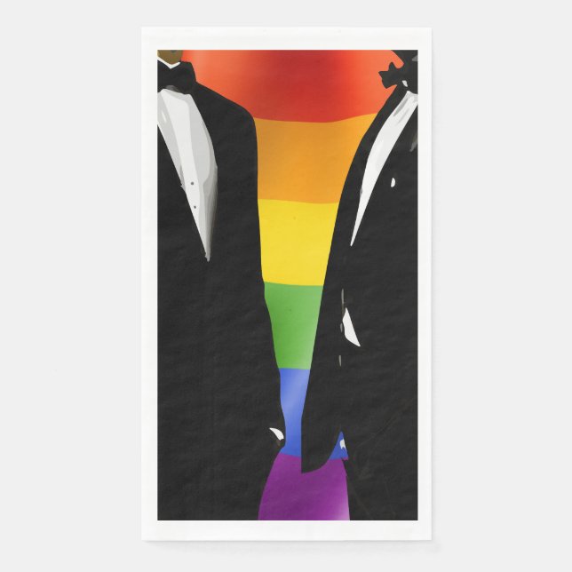 Elegant Modern Gay Men Wedding Rainbow Paper Guest Towels (Front)