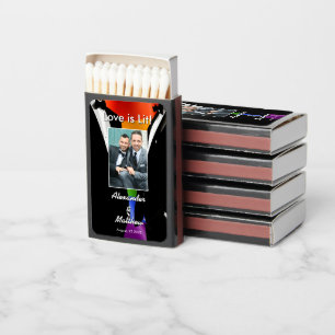 Elegant Modern Gay Men Wedding Rainbow Photo Matchboxes