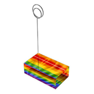 Elegant Modern Gay Men Wedding Rainbow Place Card Holder