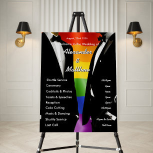 Elegant Modern Gay Men Wedding Rainbow Program Foam Board